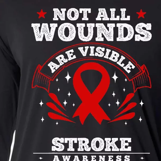 Stroke Survivor  Red Awareness Ribbon Cooling Performance Long Sleeve Crew