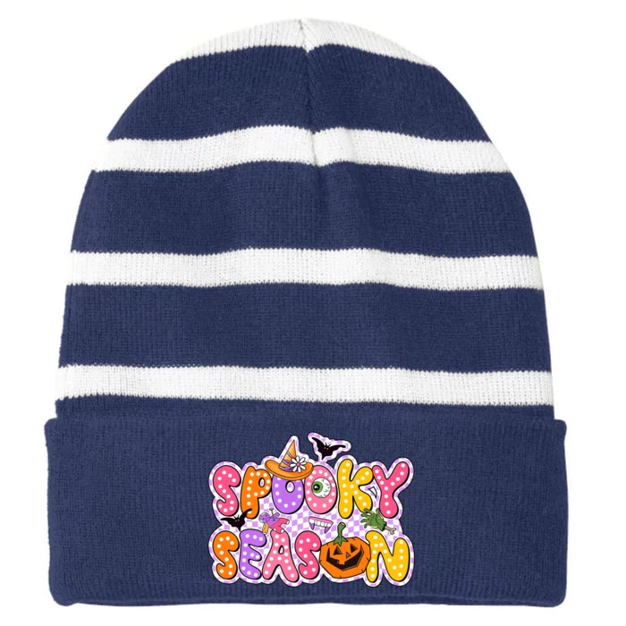 Spooky Season Retro Halloween Striped Beanie with Solid Band