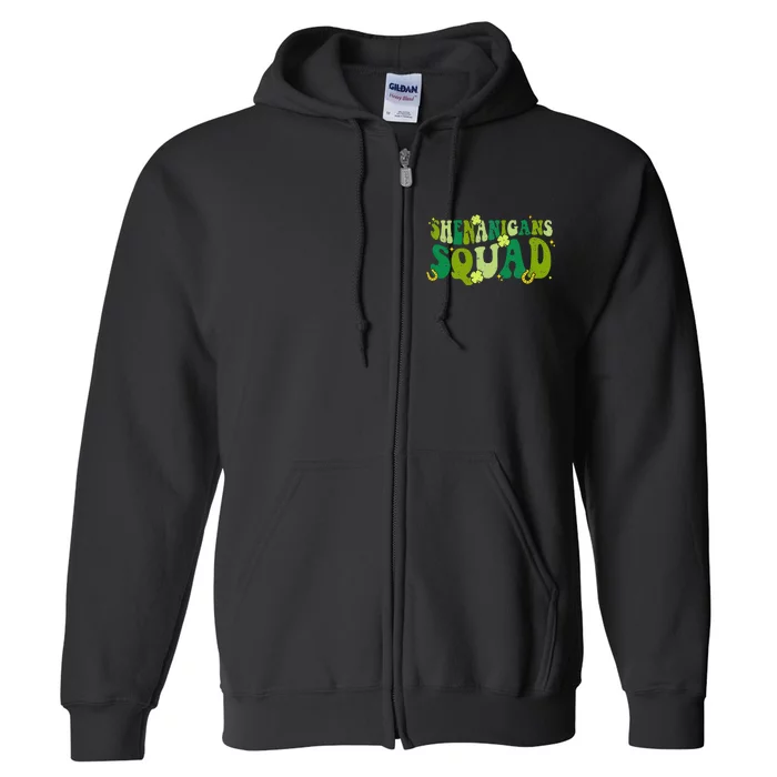 Shenanigans Squad Retro Groovy St Patricks Day Irish Lucky Full Zip Hoodie