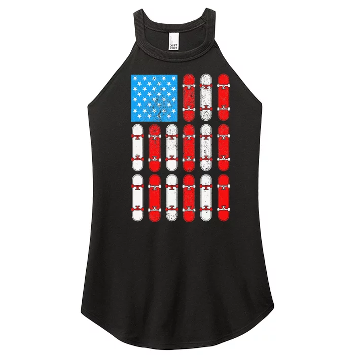 Skateboard Skateboarding Skater American Flag Patriotic Gift Women’s Perfect Tri Rocker Tank