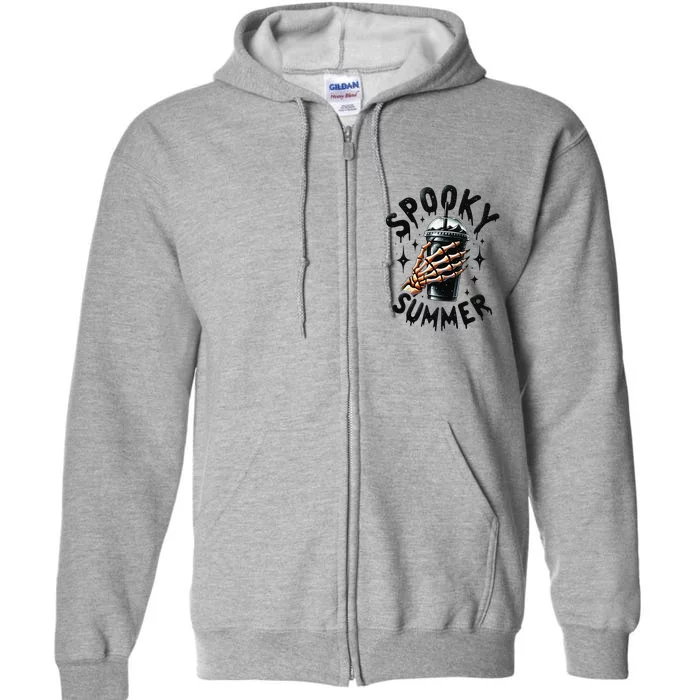 Spooky Summer Summer Vibes Skeleton Coffee Lover Skeleton Hand Full Zip Hoodie