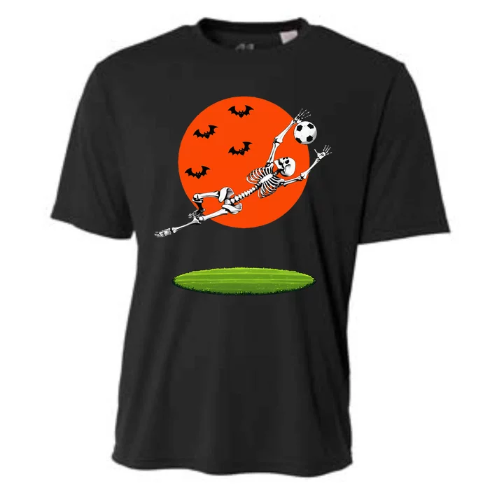 Soccer Skeleton Soccer Player Goalie Halloween Sports Moon Cooling Performance Crew T-Shirt