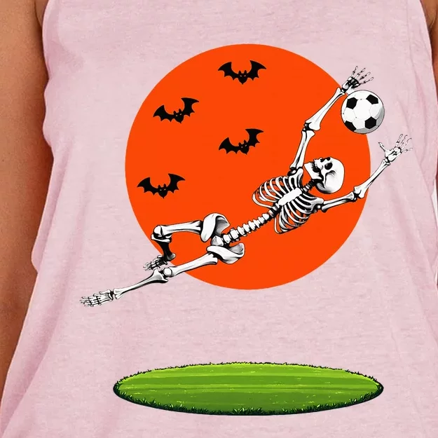 Soccer Skeleton Soccer Player Goalie Halloween Sports Moon Women's Knotted Racerback Tank