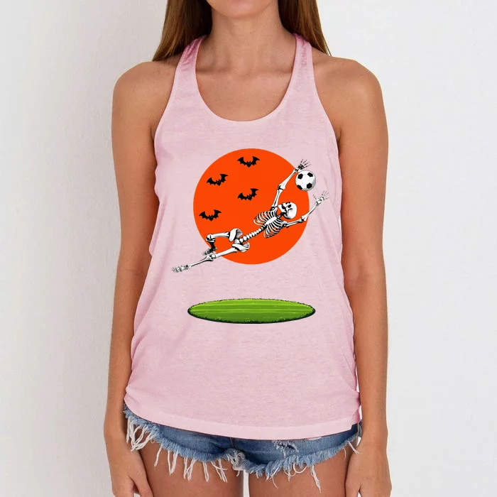 Soccer Skeleton Soccer Player Goalie Halloween Sports Moon Women's Knotted Racerback Tank