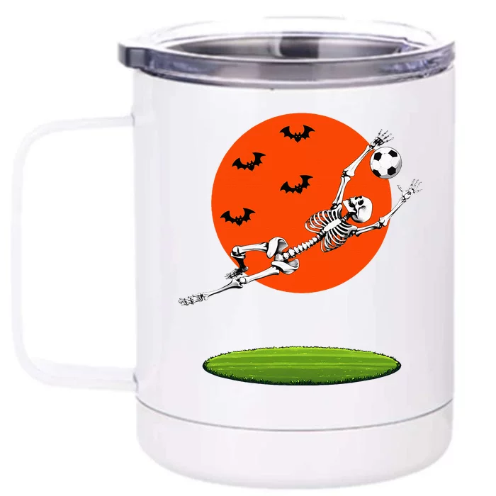 Soccer Skeleton Soccer Player Goalie Halloween Sports Moon Front & Back 12oz Stainless Steel Tumbler Cup