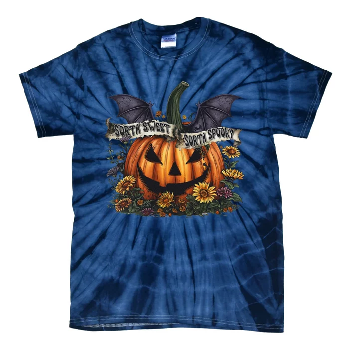 Sorta Sweet Sorta Spooky Flower Pumpkin Halloween Tie-Dye T-Shirt