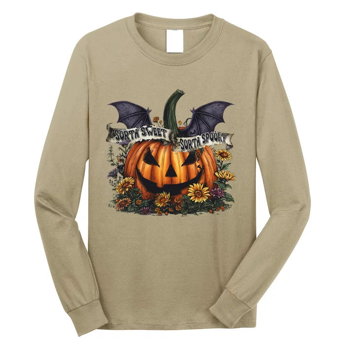 Sorta Sweet Sorta Spooky Flower Pumpkin Halloween Long Sleeve Shirt