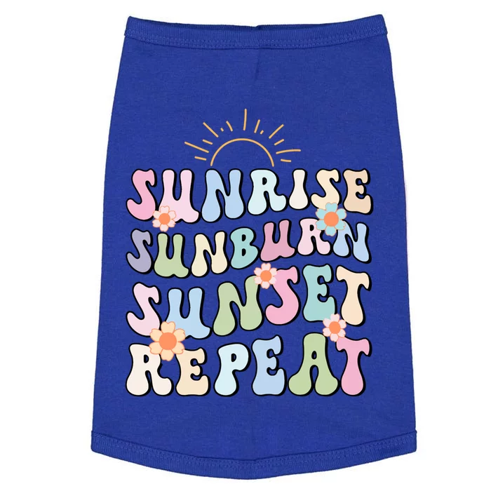 Sunrise Sunburn Sunset Repeat Pink Flowers Retro Wavy Groovy Gift Doggie Tank