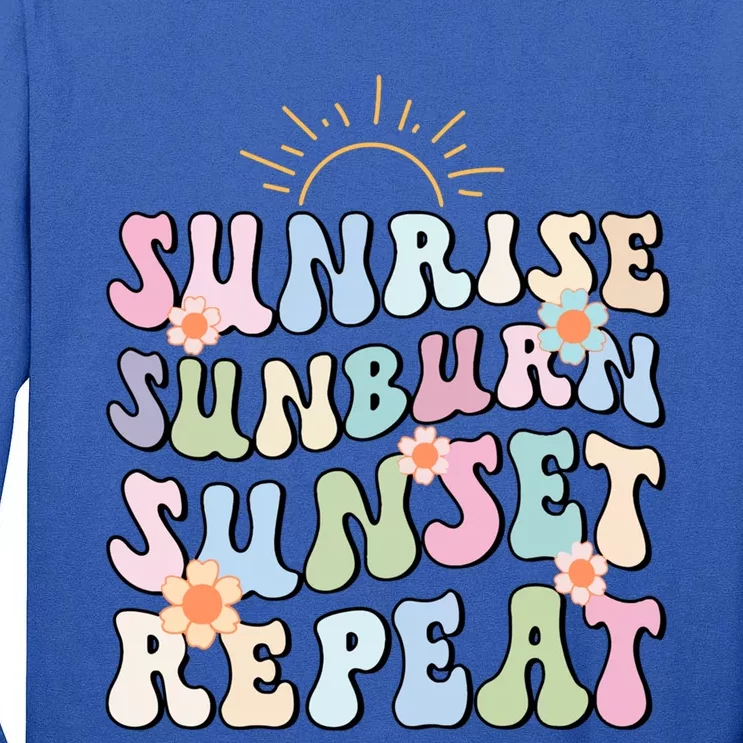 Sunrise Sunburn Sunset Repeat Pink Flowers Retro Wavy Groovy Gift Tall Long Sleeve T-Shirt