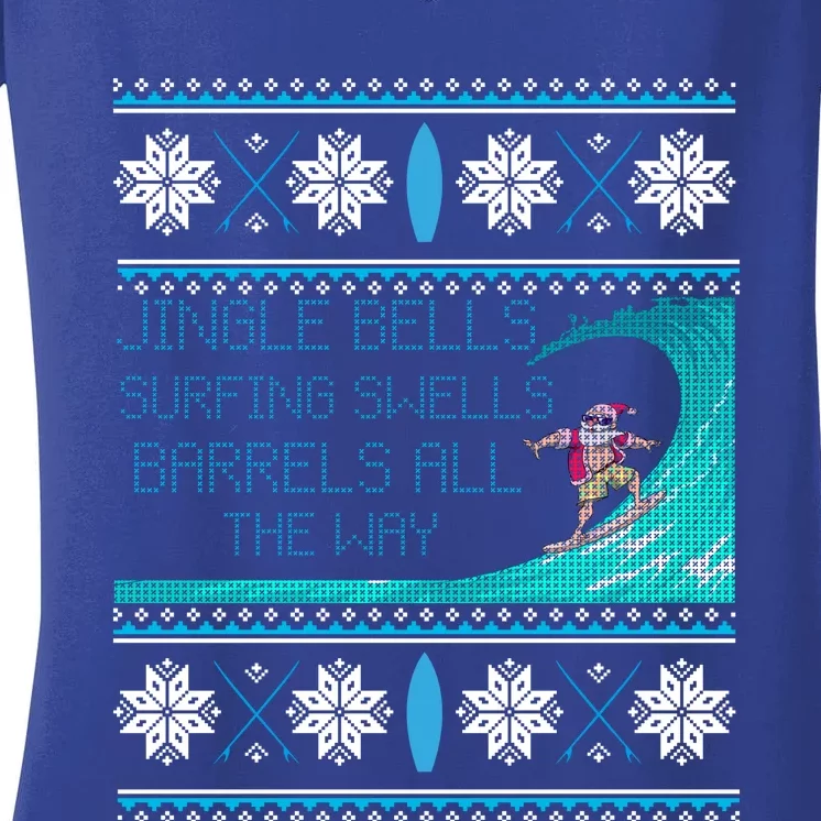 Surf Surfing Surfer Ugly Christmas Sweater Style Funny Gift Women's V-Neck T-Shirt