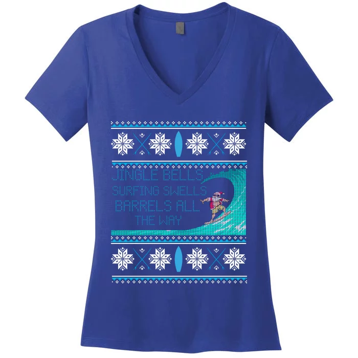 Surf Surfing Surfer Ugly Christmas Sweater Style Funny Gift Women's V-Neck T-Shirt