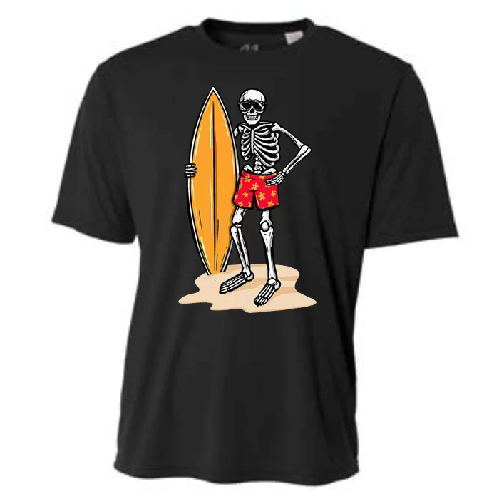 Skeleton Surfer Surfboard Surfing Board Lover Surfboarding Cooling Performance Crew T-Shirt