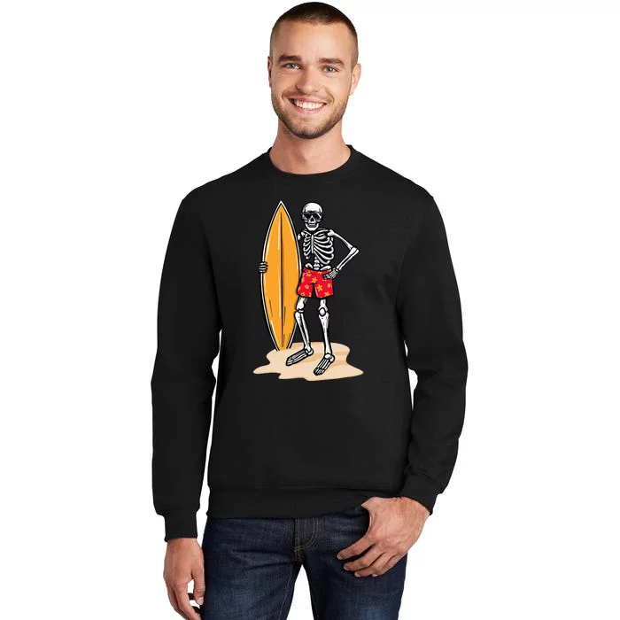 Skeleton Surfer Surfboard Surfing Board Lover Surfboarding Tall Sweatshirt