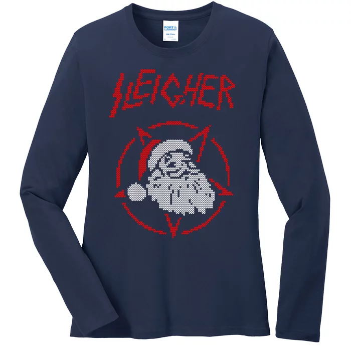 Sleigher Sweater Santa Ugly Christmas Funny Metal Ladies Long Sleeve Shirt