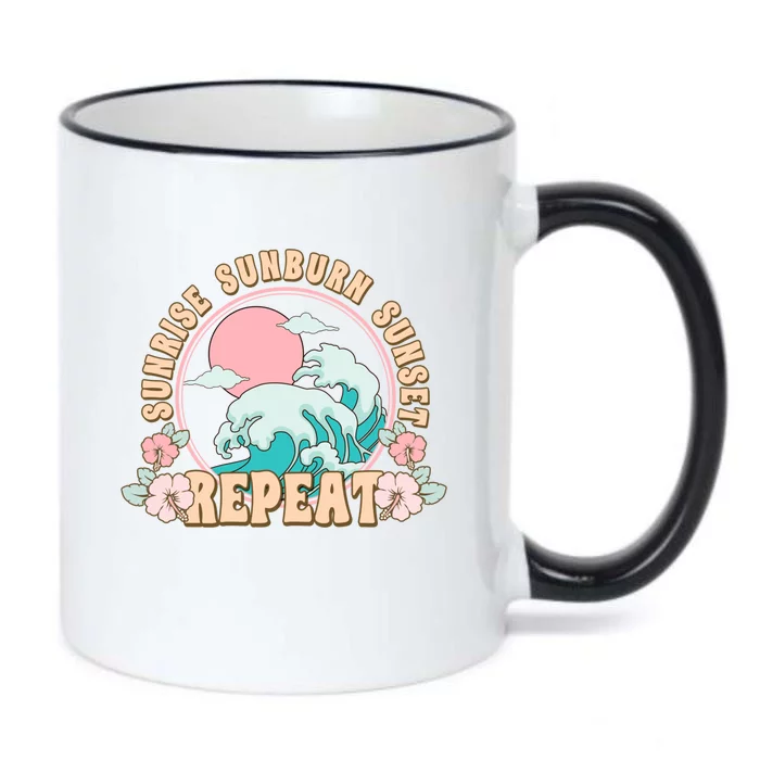 Sunrise Sunburn Sunset Repeat Retro Groovy 70S Flowers Beach Gift Black Color Changing Mug