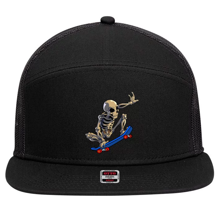 Skateboarding Skeleton Skater Skateboard Halloween 7 Panel Mesh Trucker Snapback Hat