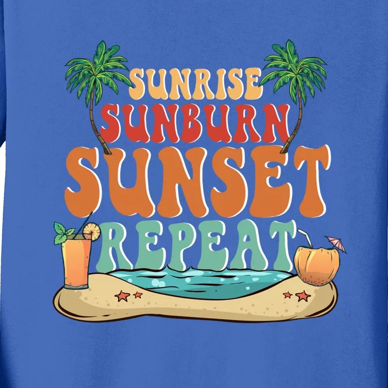 Sunrise Sunburn Sunset Repeat Summer Lovers Beach Lovers Great Gift Kids Long Sleeve Shirt