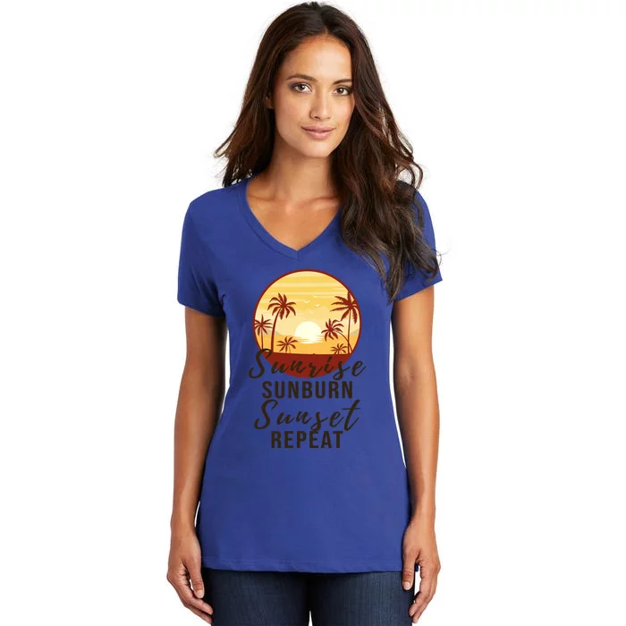 Sunrise Sunburn Sunset Repeat Retro Summer Vacation Meaningful Gift Women's V-Neck T-Shirt