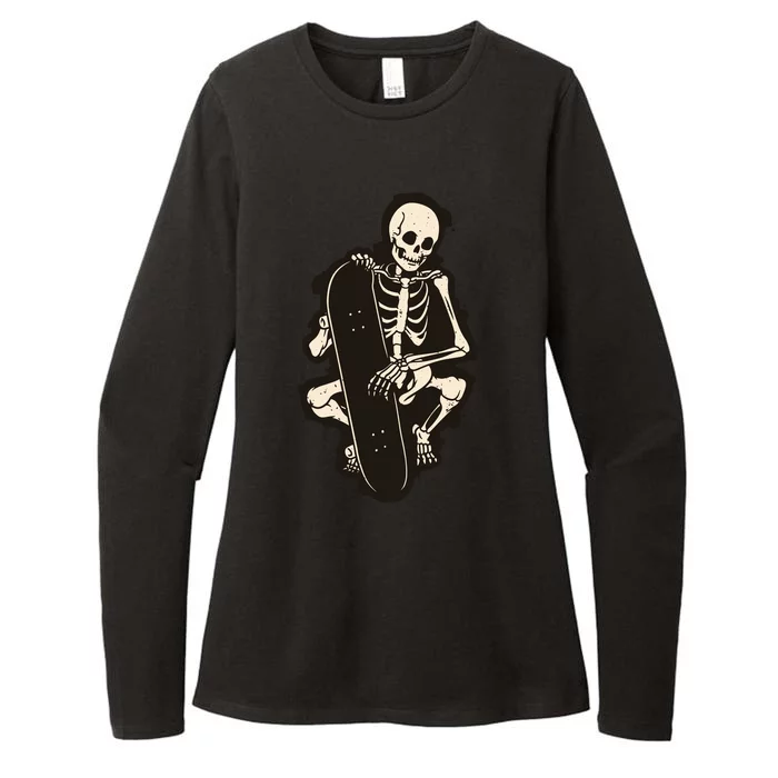 Skeleton Skateboarder Womens CVC Long Sleeve Shirt