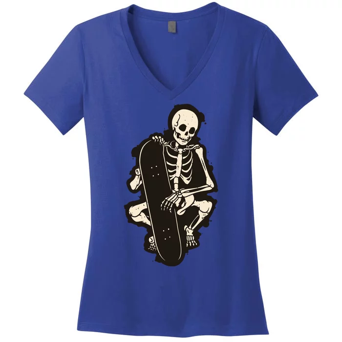 Skeleton Skateboarder Women's V-Neck T-Shirt