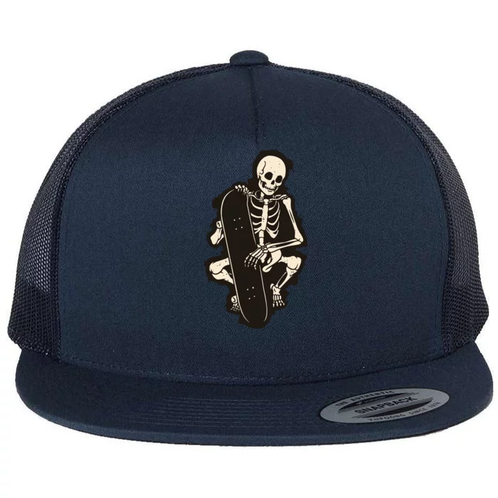 Skeleton Skateboarder Flat Bill Trucker Hat