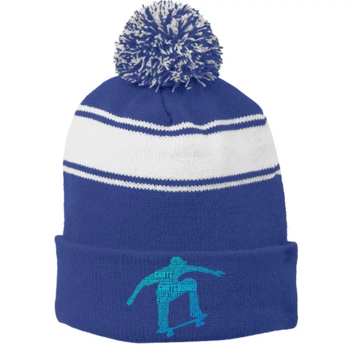 Skateboard Skateboarder Skater Gift Stripe Pom Pom Beanie