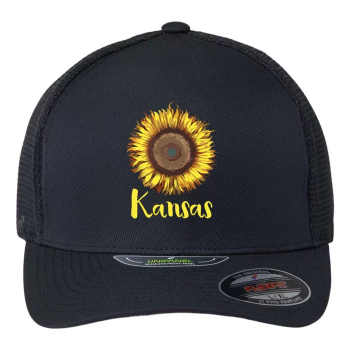 Single Sunflower State Of Kansas Flower Flexfit Unipanel Trucker Cap