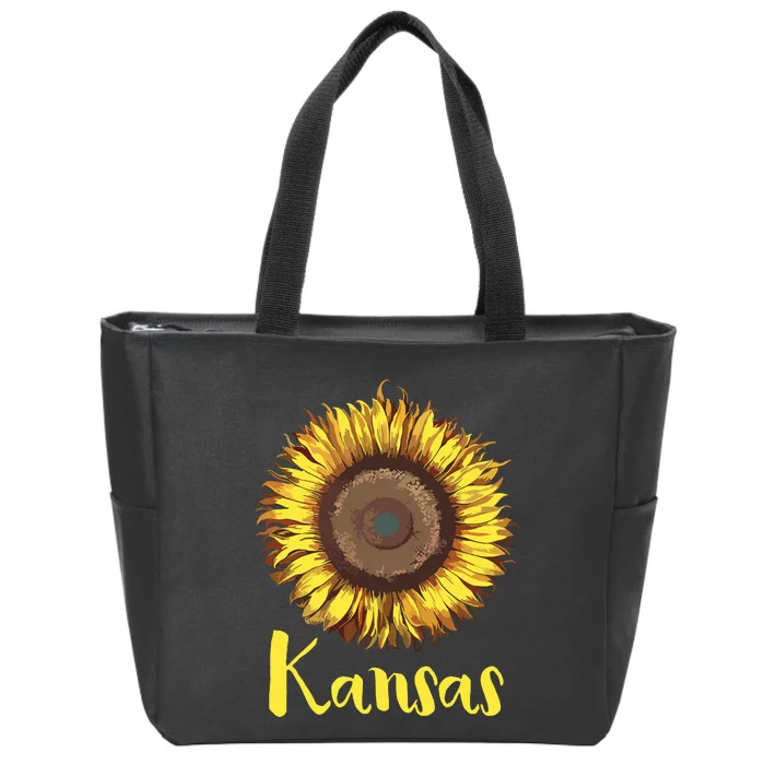 Single Sunflower State Of Kansas Flower Zip Tote Bag