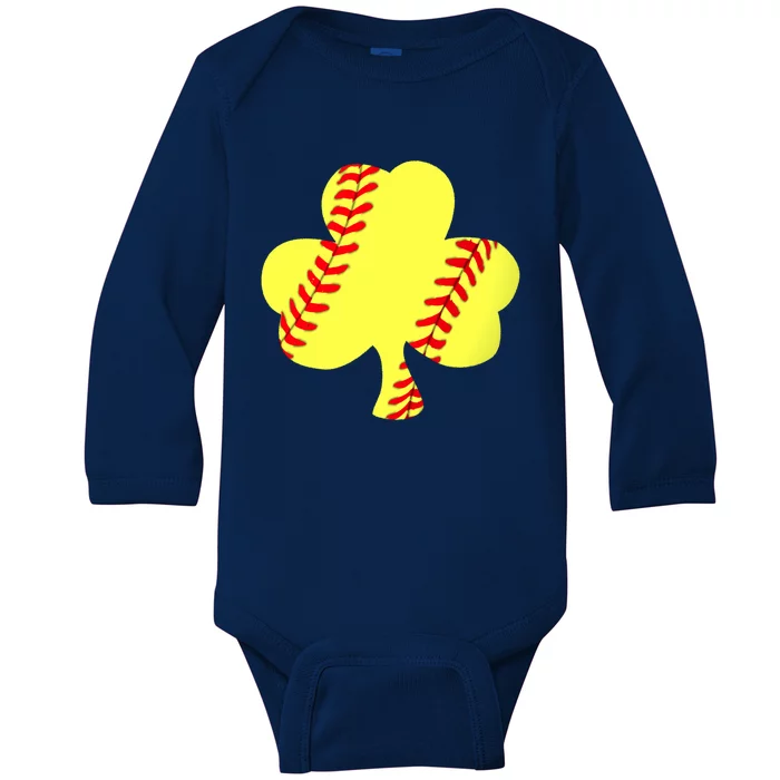 Softball Shamrock St Patricks Clover Sports Fan Athlete Gift Baby Long Sleeve Bodysuit