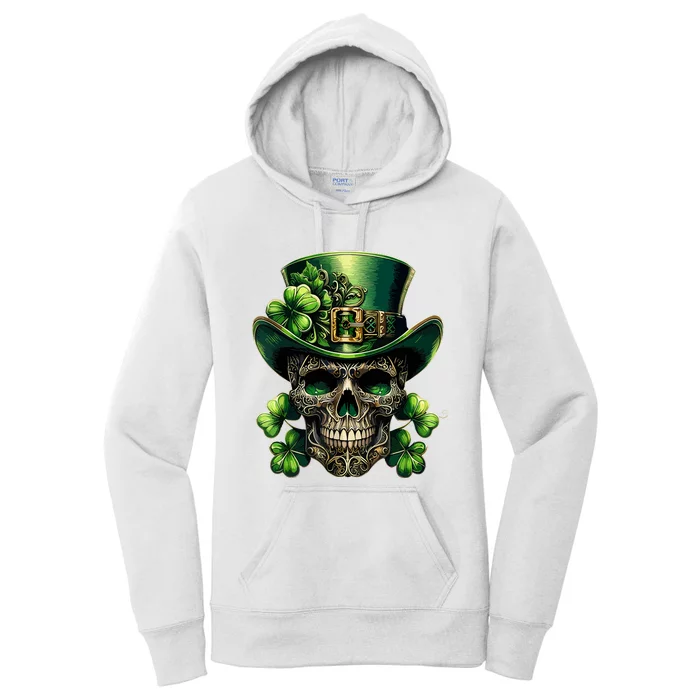 Sugar Skull St Patrick Day Of The Dead Lucky Shamrock Women's Pullover Hoodie