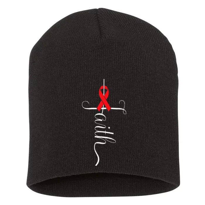 Stroke Survivor Stroke Awareness Red Ribbon Short Acrylic Beanie