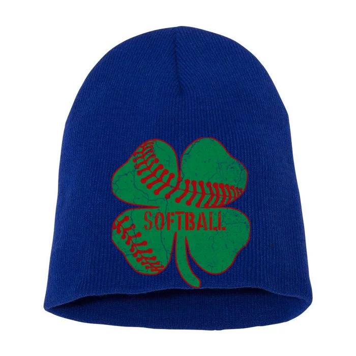 Softball Shamrock St Patricks Day Gift Baseball Lover Gift Short Acrylic Beanie