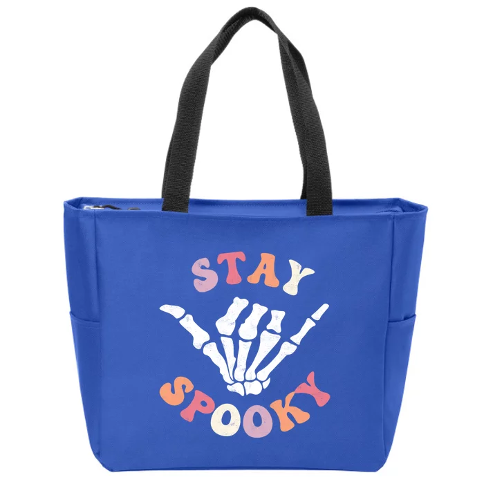 Stay Spooky Season Groovy Retro Halloween Skeleton Hand Great Gift Zip Tote Bag