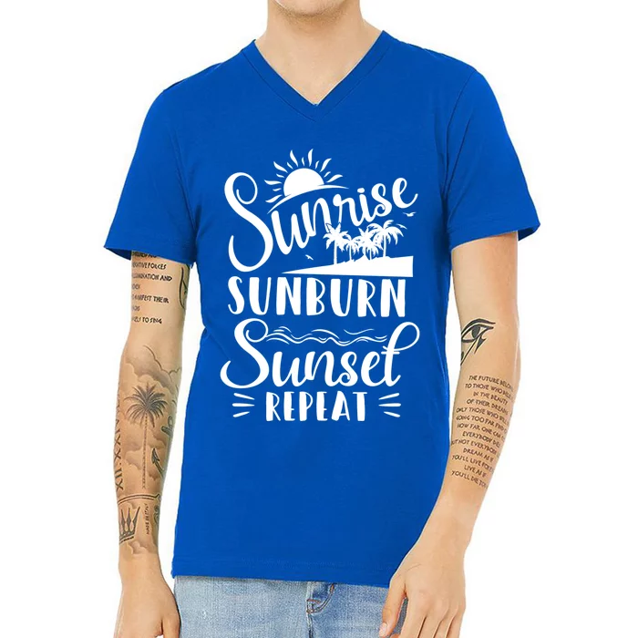 Sunrise Sunburn Sunset Repeat Summer Break Vacation Great Gift V-Neck T-Shirt