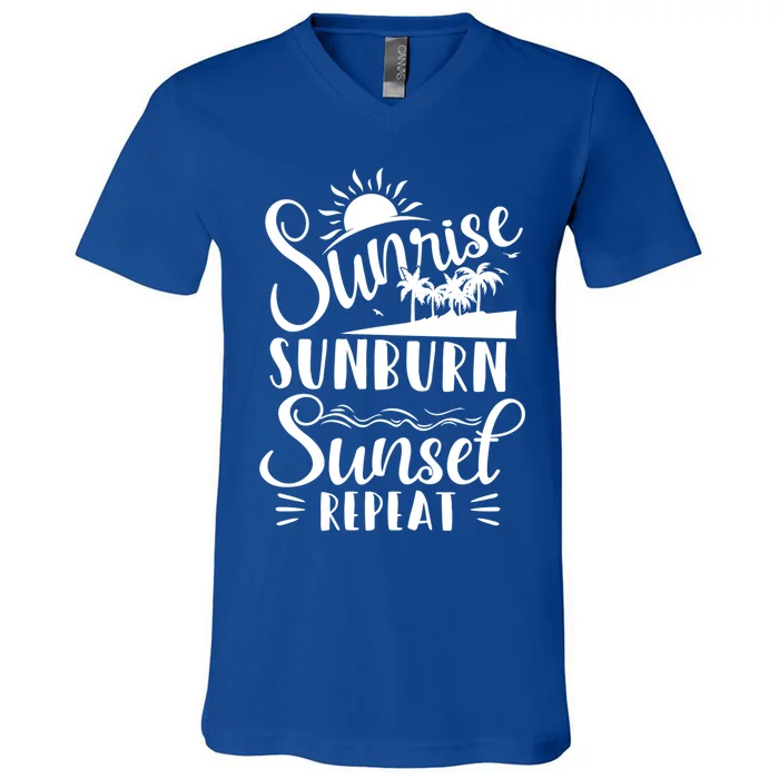 Sunrise Sunburn Sunset Repeat Summer Break Vacation Great Gift V-Neck T-Shirt