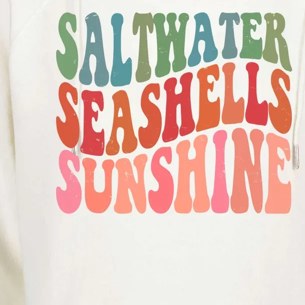 Saltwater Seashells Sunshine Retro Groovy Summer Womens Funnel Neck Pullover Hood