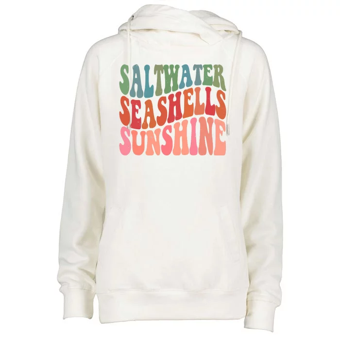 Saltwater Seashells Sunshine Retro Groovy Summer Womens Funnel Neck Pullover Hood