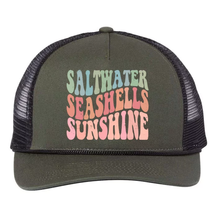 Saltwater Seashells Sunshine Retro Groovy Summer Retro Rope Trucker Hat Cap