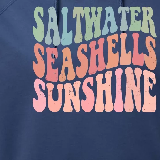 Saltwater Seashells Sunshine Retro Groovy Summer Performance Fleece Hoodie