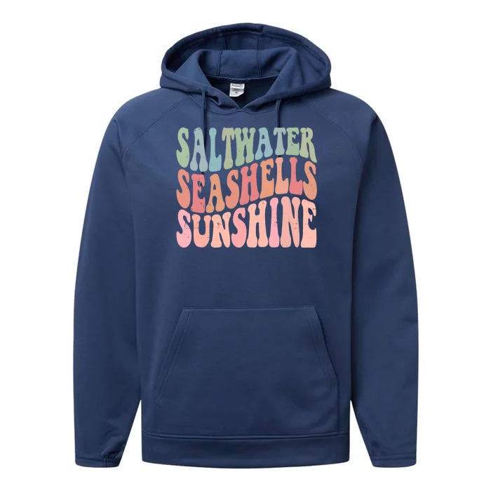 Saltwater Seashells Sunshine Retro Groovy Summer Performance Fleece Hoodie