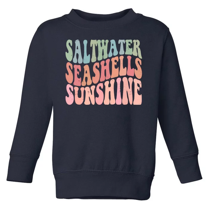 Saltwater Seashells Sunshine Retro Groovy Summer Toddler Sweatshirt