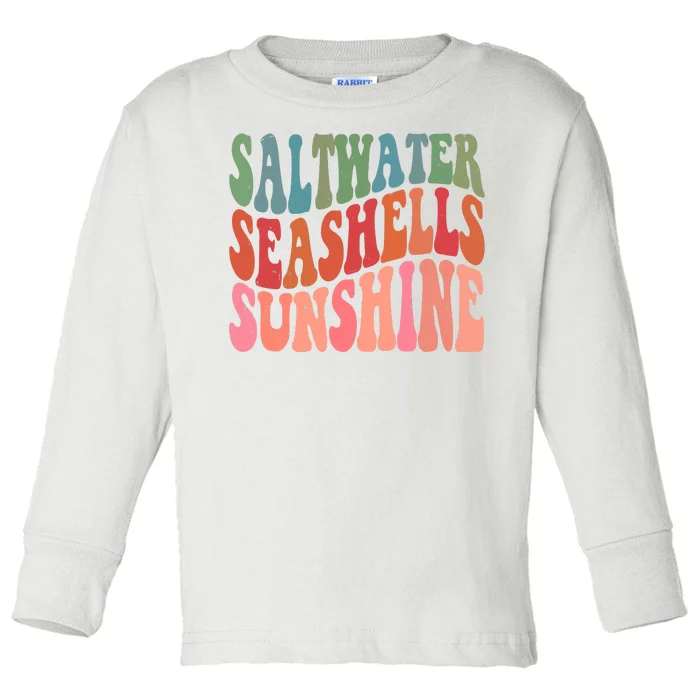 Saltwater Seashells Sunshine Retro Groovy Summer Toddler Long Sleeve Shirt