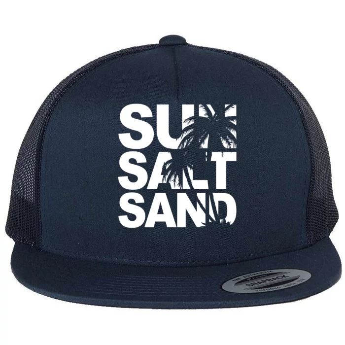 Sun Salt Sand Summer Palm Tree Flat Bill Trucker Hat