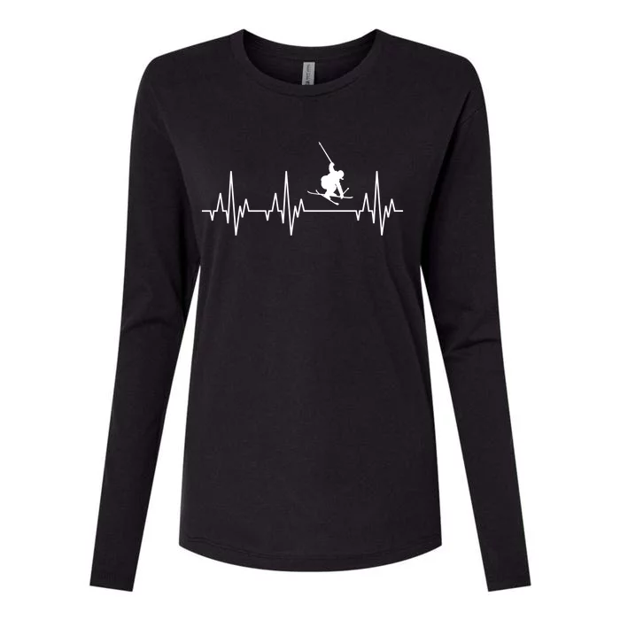 Skiing Skiing Skiing Skiers Winter Sports Heartbeat Meaningful Gift Womens Cotton Relaxed Long Sleeve T-Shirt