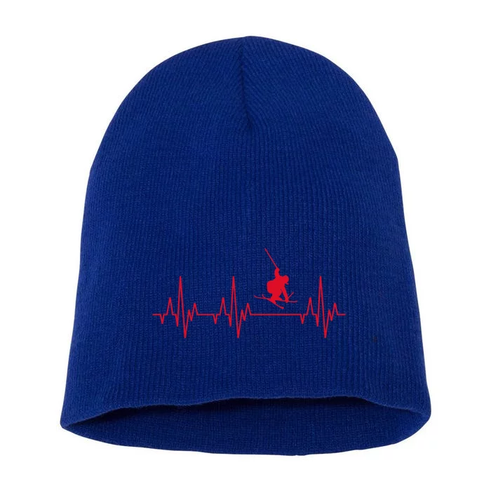 Skiing Skiing Skiing Skiers Winter Sports Heartbeat Gift Short Acrylic Beanie