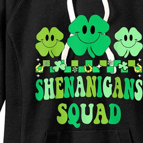 Shenanigans Squad St Patricks Day Shamrock Groovy Retro Women's Fleece Hoodie