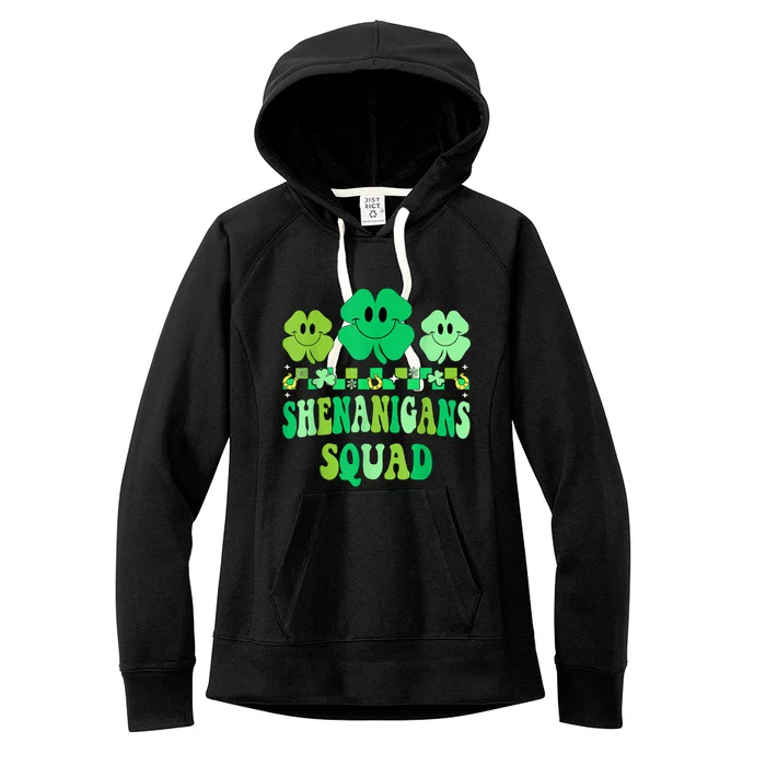 Shenanigans Squad St Patricks Day Shamrock Groovy Retro Women's Fleece Hoodie