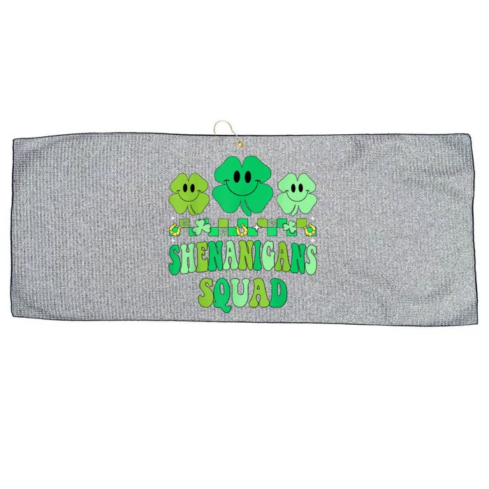 Shenanigans Squad St Patricks Day Shamrock Groovy Retro Large Microfiber Waffle Golf Towel