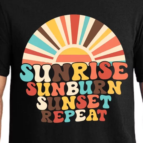 Sunrise Sunburn Sunset Repeat Summer Vibes Retro Beach Funny Gift Pajama Set