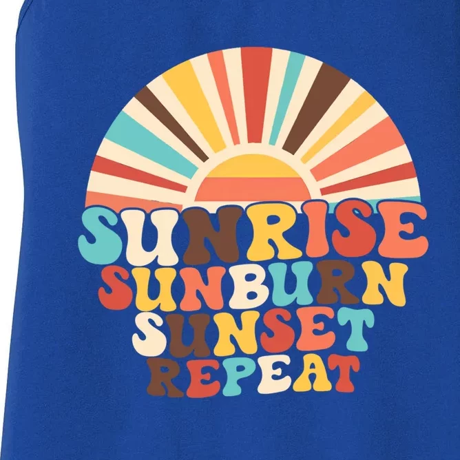 Sunrise Sunburn Sunset Repeat Summer Vibes Retro Beach Funny Gift Women's Racerback Tank